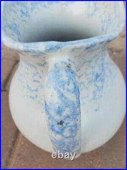 Pottery Blue White Stoneware Pitcher SPONGEWARE