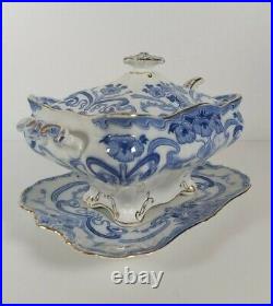 Pretty Blue & White Gild Edged Burges & Leigh Burleigh Pattern Tureen Dated 1903