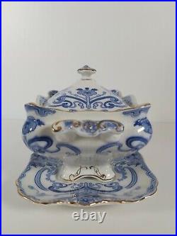 Pretty Blue & White Gild Edged Burges & Leigh Burleigh Pattern Tureen Dated 1903