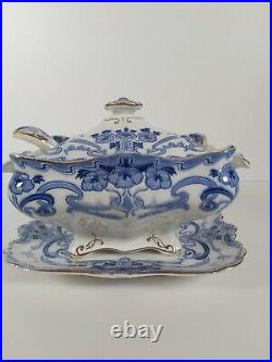 Pretty Blue & White Gild Edged Burges & Leigh Burleigh Pattern Tureen Dated 1903
