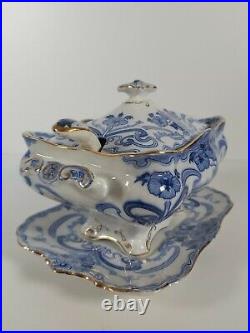 Pretty Blue & White Gild Edged Burges & Leigh Burleigh Pattern Tureen Dated 1903