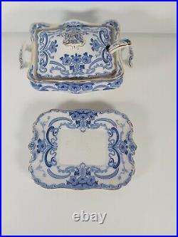 Pretty Blue & White Gild Edged Burges & Leigh Burleigh Pattern Tureen Dated 1903