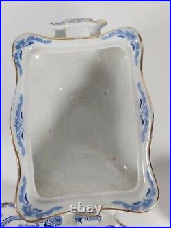 Pretty Blue & White Gild Edged Burges & Leigh Burleigh Pattern Tureen Dated 1903