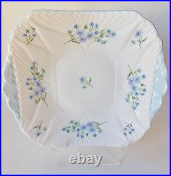 Pretty Shelley Blue Rock Square Handled 9 1/2 Cake Plate Blue And White China