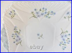 Pretty Shelley Blue Rock Square Handled 9 1/2 Cake Plate Blue And White China