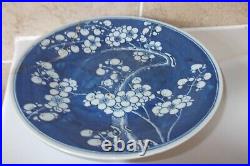 Qing Chinese Porcelain 25.3cm Blue + White Prunus Blossom Pattern Plate + Leaves