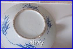 Qing Chinese Porcelain 25.3cm Blue + White Prunus Blossom Pattern Plate + Leaves