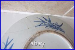 Qing Chinese Porcelain 25.3cm Blue + White Prunus Blossom Pattern Plate + Leaves