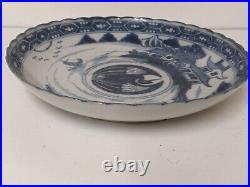 Qing Dynasty Daoguang Blue & White Phoenix Pagodas Landscape Dish