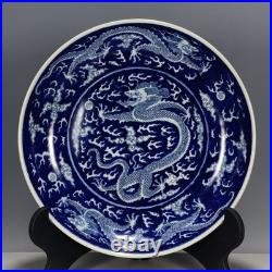 Qing Dynasty Kangxi Blue and White Dragon Pattern Plate Jingdezhen Porcelain, Ch