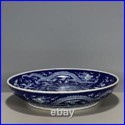 Qing Dynasty Kangxi Blue and White Dragon Pattern Plate Jingdezhen Porcelain, Ch