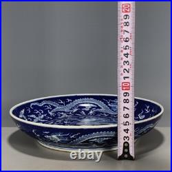 Qing Dynasty Kangxi Blue and White Dragon Pattern Plate Jingdezhen Porcelain, Ch
