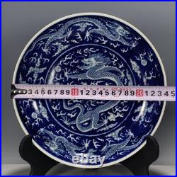 Qing Dynasty Kangxi Blue and White Dragon Pattern Plate Jingdezhen Porcelain, Ch