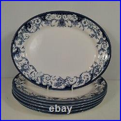 Queen The Royal Palaces HRP x6 Oval Serving Dinner Plates Blue White Baroque