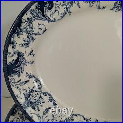 Queen The Royal Palaces HRP x6 Oval Serving Dinner Plates Blue White Baroque