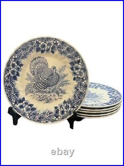 Queens Myott Factory Churchill Thanksgiving Turkey Salad Plates Blue set of 6