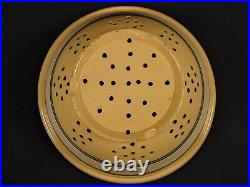 RARE 1860s AMERICAN 11 ¾ BLUE & WHITE 10 BAND JEFFORDS COLANDER YELLOW WARE