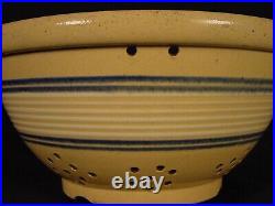 RARE 1860s AMERICAN 11 ¾ BLUE & WHITE 10 BAND JEFFORDS COLANDER YELLOW WARE