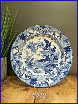 RARE ANTIQUE c1825 WEDGWOOD CRANE PATTERN CABINET PLATE BLUE & WHITE CHINOISERIE