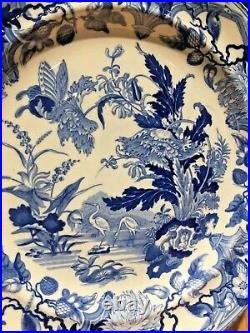RARE ANTIQUE c1825 WEDGWOOD CRANE PATTERN CABINET PLATE BLUE & WHITE CHINOISERIE
