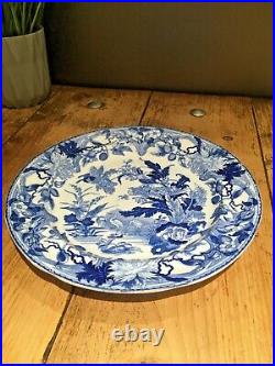 RARE ANTIQUE c1825 WEDGWOOD CRANE PATTERN CABINET PLATE BLUE & WHITE CHINOISERIE