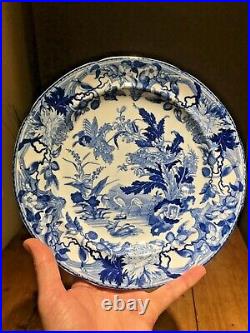 RARE ANTIQUE c1825 WEDGWOOD CRANE PATTERN CABINET PLATE BLUE & WHITE CHINOISERIE