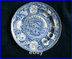 RARE BLUE & WHITE TRANSFERWARE PLATE TULIP BORDER PUNTING RIVER CHERWELL c. 1825