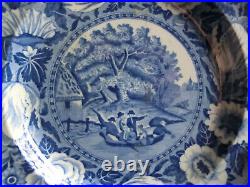RARE BLUE & WHITE TRANSFERWARE PLATE TULIP BORDER PUNTING RIVER CHERWELL c. 1825