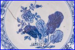 RARE Chinese Tobacco Leaf Blue & White Plate Porcelain Qing Qianlong (1736-1795)