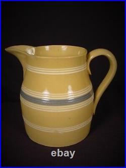 RARE EARLY 1800s BLUE & WHITE BAND PITCHER YELLOW WARE