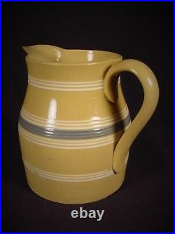 RARE EARLY 1800s BLUE & WHITE BAND PITCHER YELLOW WARE