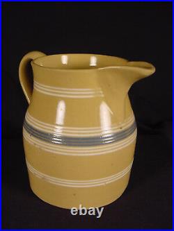 RARE EARLY 1800s BLUE & WHITE BAND PITCHER YELLOW WARE