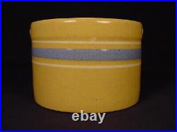 RARE EARLY AMERICAN McCOY BUTTER CROCK with LID BLUE and WHITE BANDS YELLOW WARE