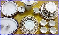 RARE Gold Blue White Dinner Plate & Tea Set China. Nat'l Headquarters USA Lot