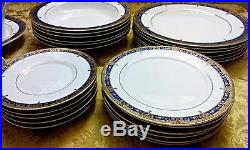 RARE Gold Blue White Dinner Plate & Tea Set China. Nat'l Headquarters USA Lot
