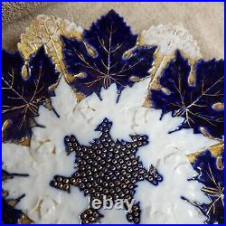 RARE Meissen Porcelain Cobalt Blue Gold White 1800s Maple Leaf Plate 11.5 in