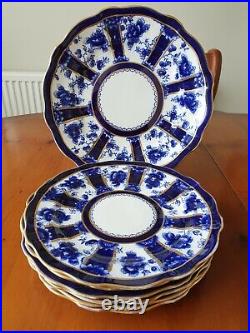 RARE ROYAL CROWN DERBY'CHATSWORTH' FLOW BLUE 6 SIDE PLATE + CAKE PLATE c1893