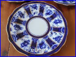 RARE ROYAL CROWN DERBY'CHATSWORTH' FLOW BLUE 6 SIDE PLATE + CAKE PLATE c1893