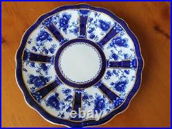 RARE ROYAL CROWN DERBY'CHATSWORTH' FLOW BLUE 6 SIDE PLATE + CAKE PLATE c1893