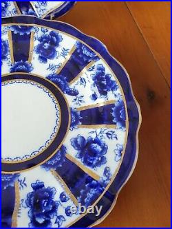RARE ROYAL CROWN DERBY'CHATSWORTH' FLOW BLUE 6 SIDE PLATE + CAKE PLATE c1893