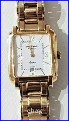 RAYMOND WEIL GENEVE SAXO 9110 Tank Watch 18K Gold Plate Bracelet RARE Lovely