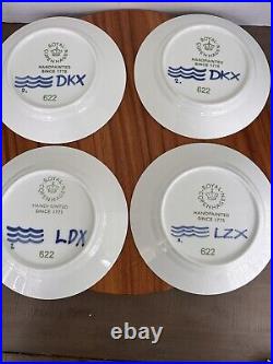 ROYAL COPENHAGEN 622 #2 Mega Blue Fluted Salad/Dessert Plate Set Of 4