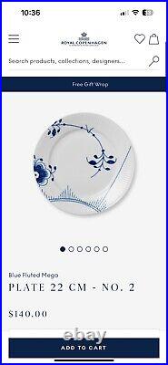 ROYAL COPENHAGEN 622 #2 Mega Blue Fluted Salad/Dessert Plate Set Of 4