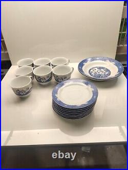 ROYAL NORFOLK PLATES/CUPS BLUE & WHITE Crockery Set