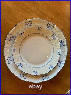 RUBAN BLUE by Vista Alegre SET 4 Dinner Plates & 4 Salad Plates Blue/White EUC