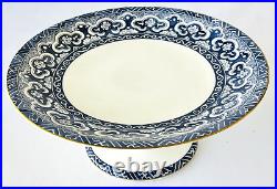 Ralph Lauren Pedestal Cake Dessert Plate Empire Pattern Blue White England 9