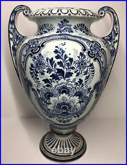 Rare 14 3/4 Antique Delft Dingendorf Franz Anton Mehlem Vase Bonn Blue & White