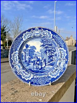 Rare Antique 1820's Sundial Pattern Man On Horse Blue & White Pearlware Plate