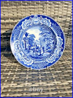Rare Antique 1820's Sundial Pattern Man On Horse Blue & White Pearlware Plate