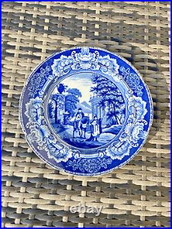 Rare Antique 1820's Sundial Pattern Man On Horse Blue & White Pearlware Plate